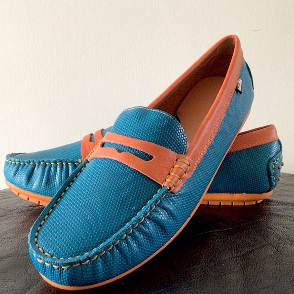 Venettini* (7US-38 EU) WOMEN’S High Quality Turquoise Mambo Orange Glazed…Moccas - Picture 2 of 7